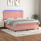 Boxspring Met Matras En Led Fluweel Roze 160 x 200 cm Effen ontwerp