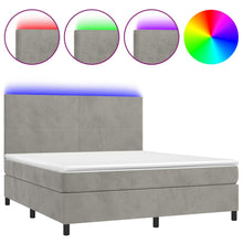 Boxspring Met Matras En Led Fluweel Lichtgrijs 180 x 200 cm Effen ontwerp