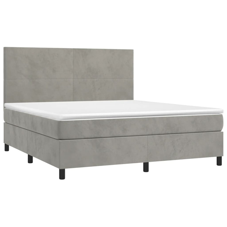 Boxspring Met Matras En Led Fluweel Lichtgrijs 180 x 200 cm Effen ontwerp