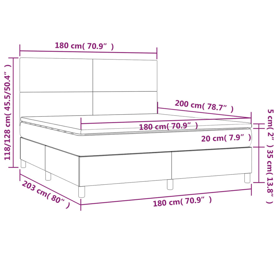 Boxspring Met Matras En Led Fluweel Lichtgrijs 180 x 200 cm Effen ontwerp