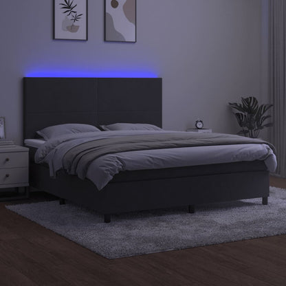 Boxspring Met Matras En Led Fluweel Donkergrijs 180 x 200 cm Effen ontwerp