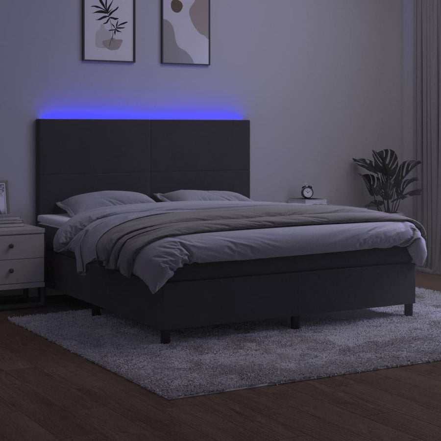 Boxspring Met Matras En Led Fluweel Donkergrijs 180 x 200 cm Effen ontwerp