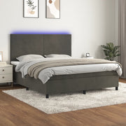 Boxspring met matras 180x200 cm donkergrijs fluweel LED