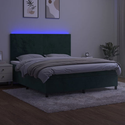 Boxspring Met Matras En Led Fluweel Donkergroen 180X200 Cm 180 x 200 cm Effen ontwerp
