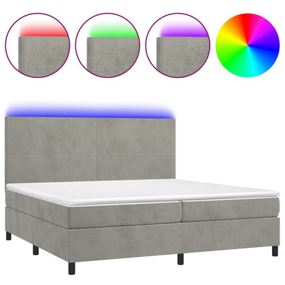 Boxspring Met Matras En Led Fluweel Lichtgrijs 200 x 200 cm Effen ontwerp