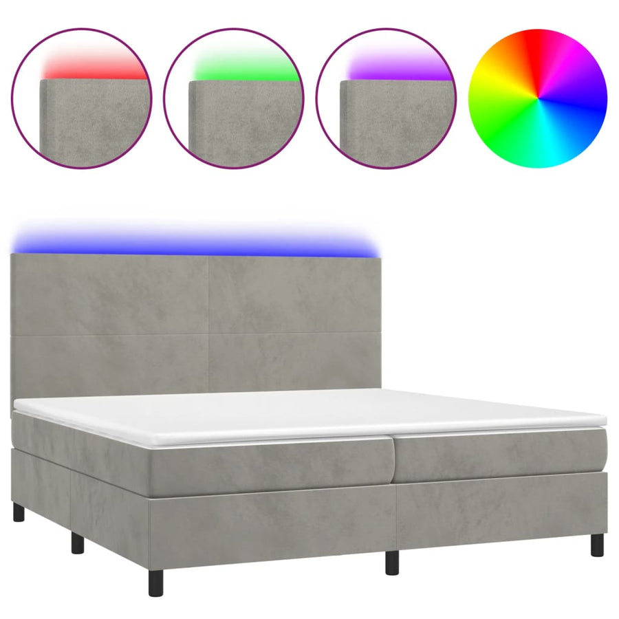 Boxspring Met Matras En Led Fluweel Lichtgrijs 200 x 200 cm Effen ontwerp