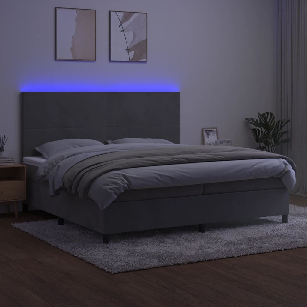 Boxspring Met Matras En Led Fluweel Lichtgrijs 200 x 200 cm Effen ontwerp