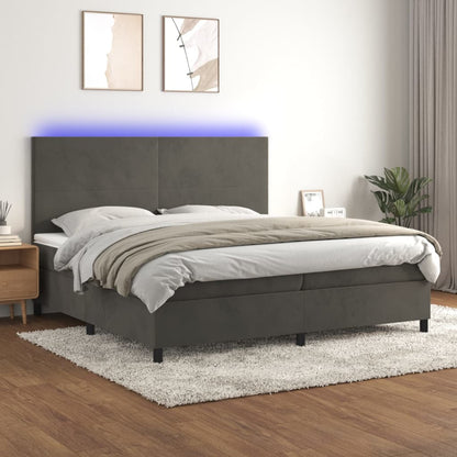 Boxspring Met Matras En Led Fluweel Donkergrijs 200 x 200 cm Effen ontwerp