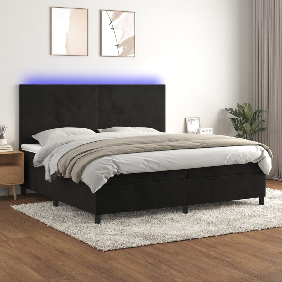Boxspring Met Matras En Led Fluweel Zwart 200 x 200 cm Effen ontwerp