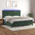 Boxspring met matras en LED fluweel donkergroen 200x200 cm 200 x 200 cm Effen ontwerp