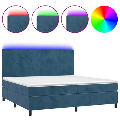 Boxspring Met Matras En Led Fluweel Donkerblauw 200 x 200 cm Effen ontwerp
