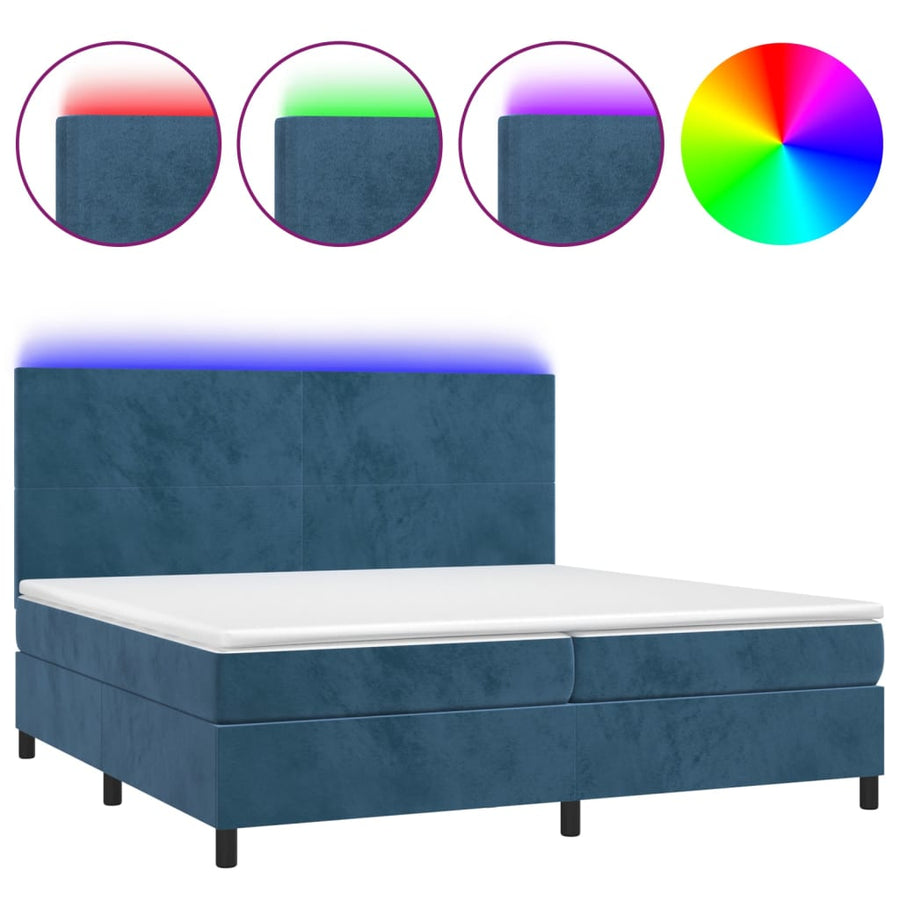 Boxspring Met Matras En Led Fluweel Donkerblauw 200 x 200 cm Effen ontwerp