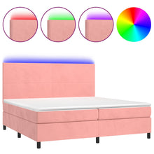 Boxspring Met Matras En Led Fluweel Roze 200 x 200 cm Effen ontwerp