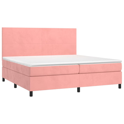Boxspring Met Matras En Led Fluweel Roze 200 x 200 cm Effen ontwerp