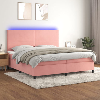 Boxspring Met Matras En Led Fluweel Roze 200 x 200 cm Effen ontwerp