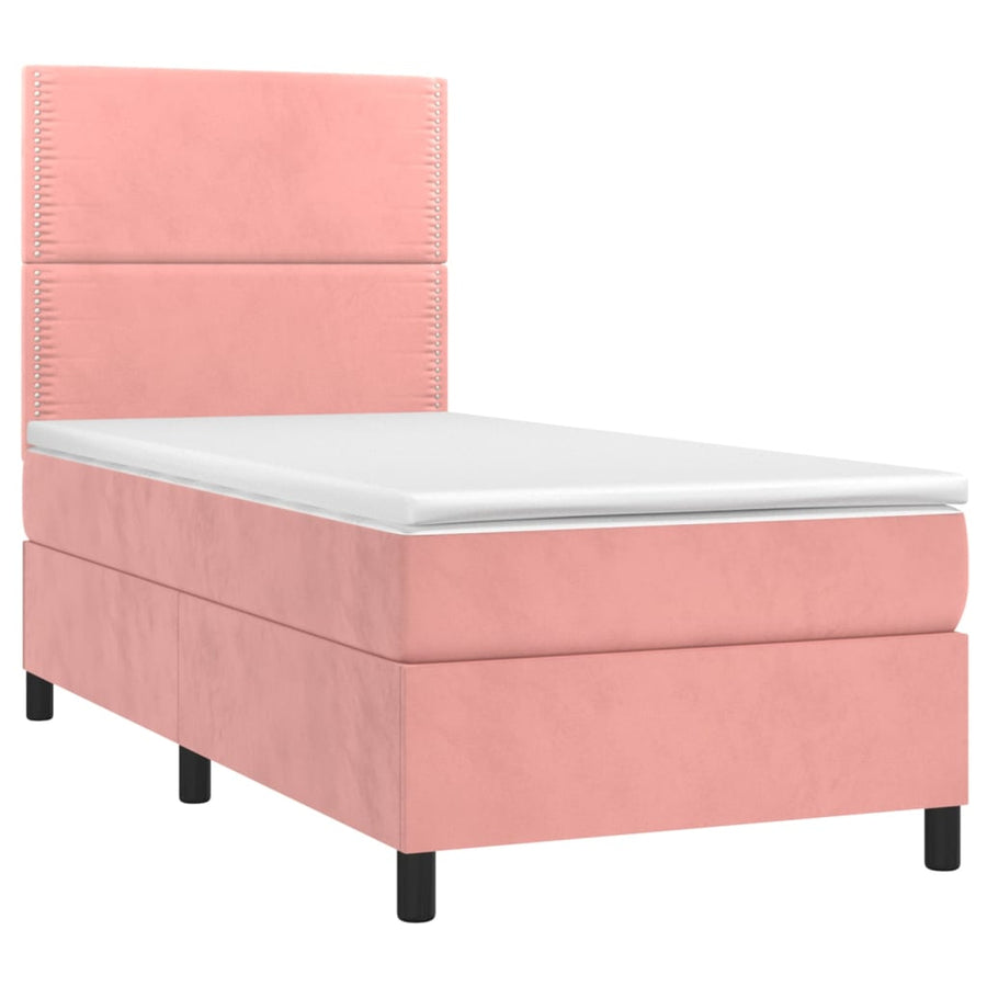 Boxspring Met Matras En Led Fluweel Roze 80 x 200 cm Effen met spijkers
