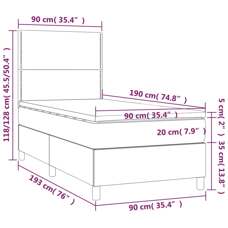Boxspring Met Matras En Led Fluweel Zwart 90 x 190 cm Effen met spijkers