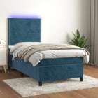 Boxspring Met Matras En Led Fluweel Donkerblauw 90 x 190 cm Effen met spijkers