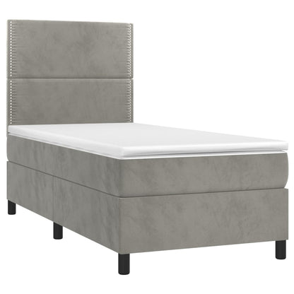 Boxspring Met Matras En Led Fluweel Lichtgrijs 100 x 200 cm Effen met spijkers