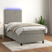 Boxspring 100x200 cm lichtgrijs fluweel met LED matras