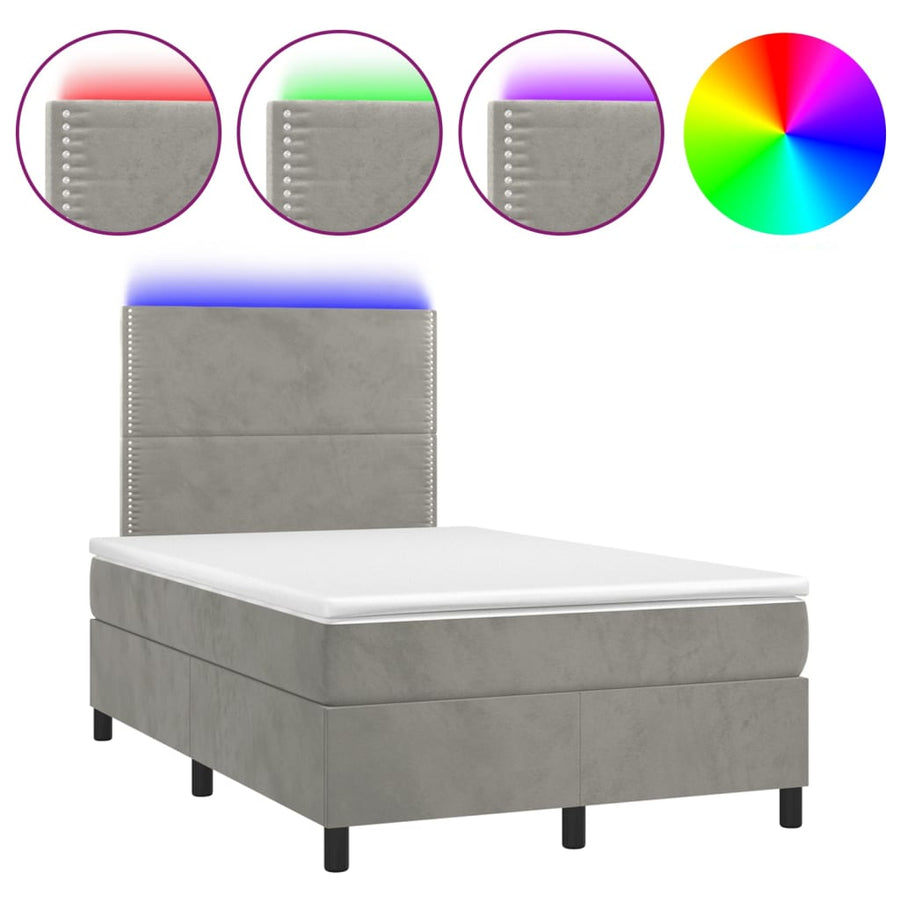 Boxspring Met Matras En Led Fluweel Lichtgrijs 120 x 200 cm Effen met spijkers