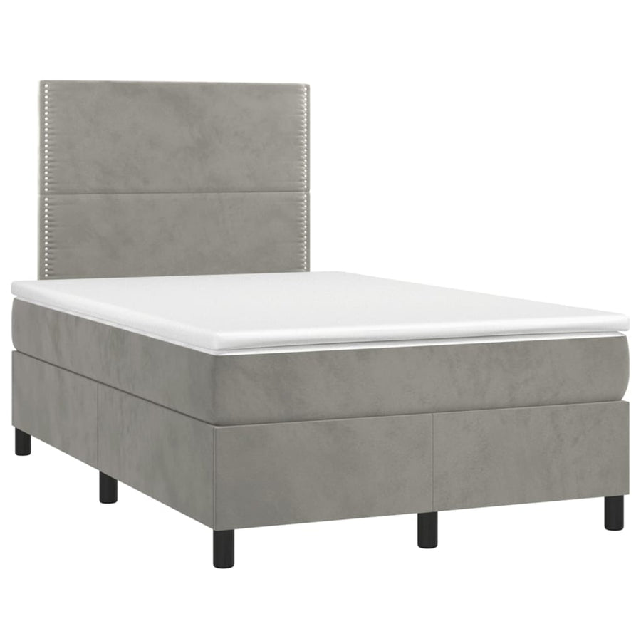 Boxspring Met Matras En Led Fluweel Lichtgrijs 120 x 200 cm Effen met spijkers