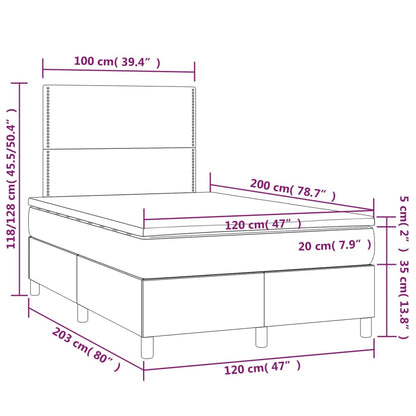 Boxspring Met Matras En Led Fluweel Lichtgrijs 120 x 200 cm Effen met spijkers