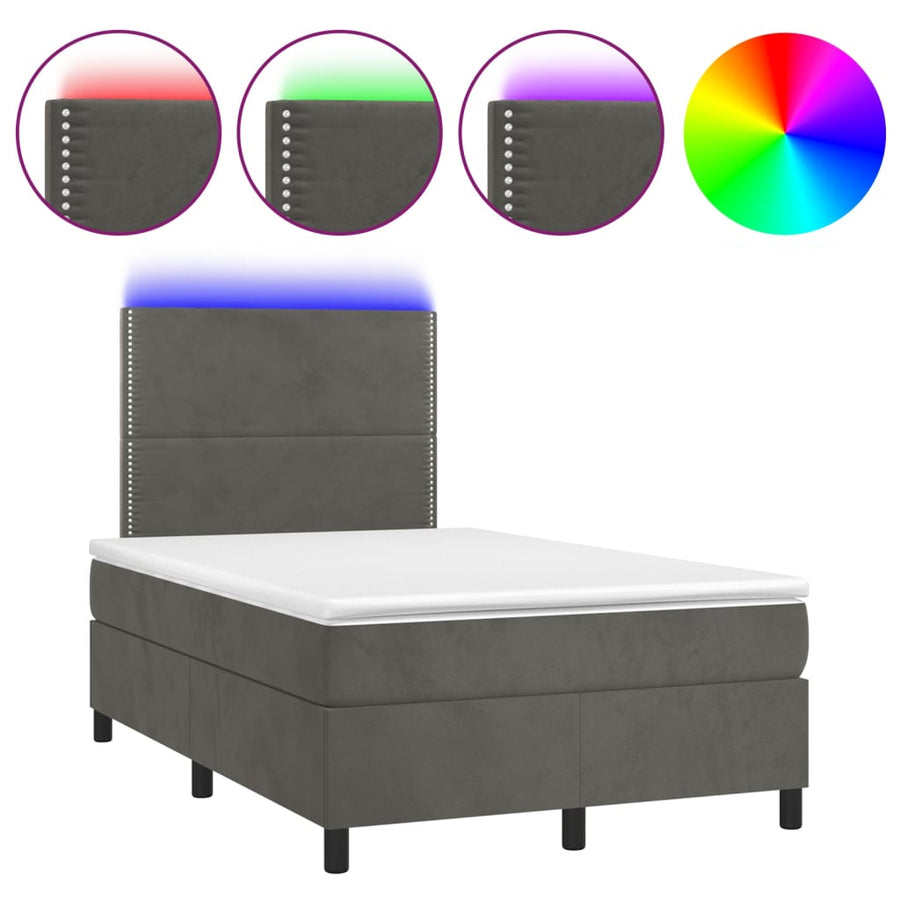 Boxspring Met Matras En Led Fluweel Donkergrijs 120 x 200 cm Effen met spijkers