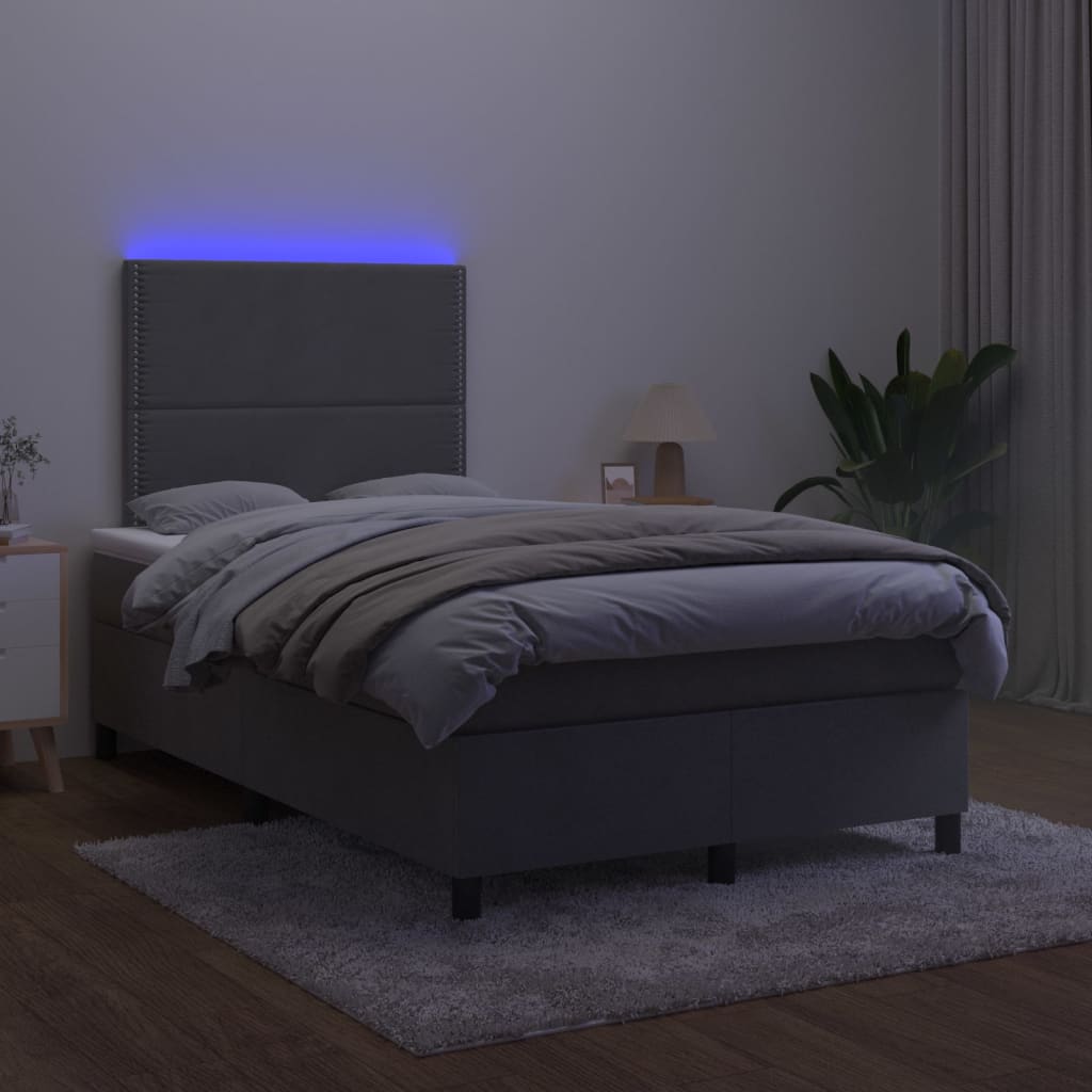 Boxspring Met Matras En Led Fluweel Donkergrijs 120 x 200 cm Effen met spijkers