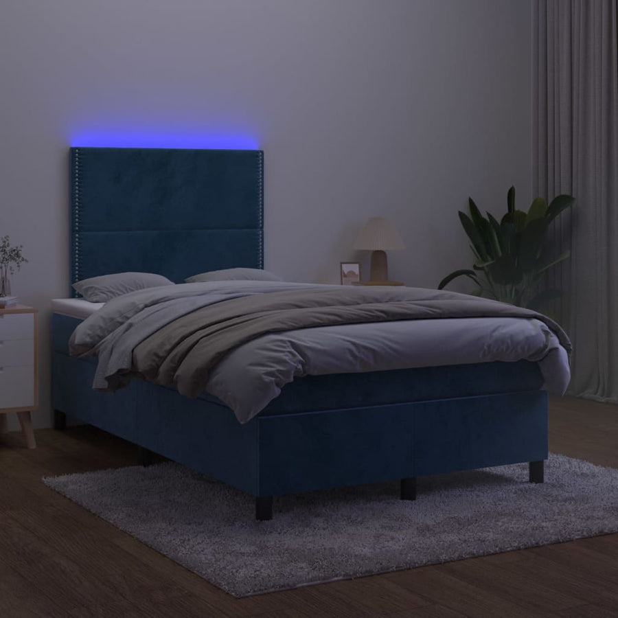 Boxspring Met Matras En Led Fluweel Donkerblauw 120 x 200 cm Effen met spijkers