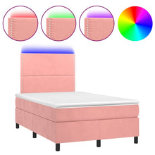 Boxspring Met Matras En Led Fluweel Roze 120 x 200 cm Effen met spijkers