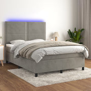 Boxspring met matras 140x190 cm lichtgrijs fluweel LED