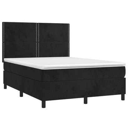 Boxspring Met Matras En Led Fluweel Zwart 140 x 190 cm Effen met spijkers