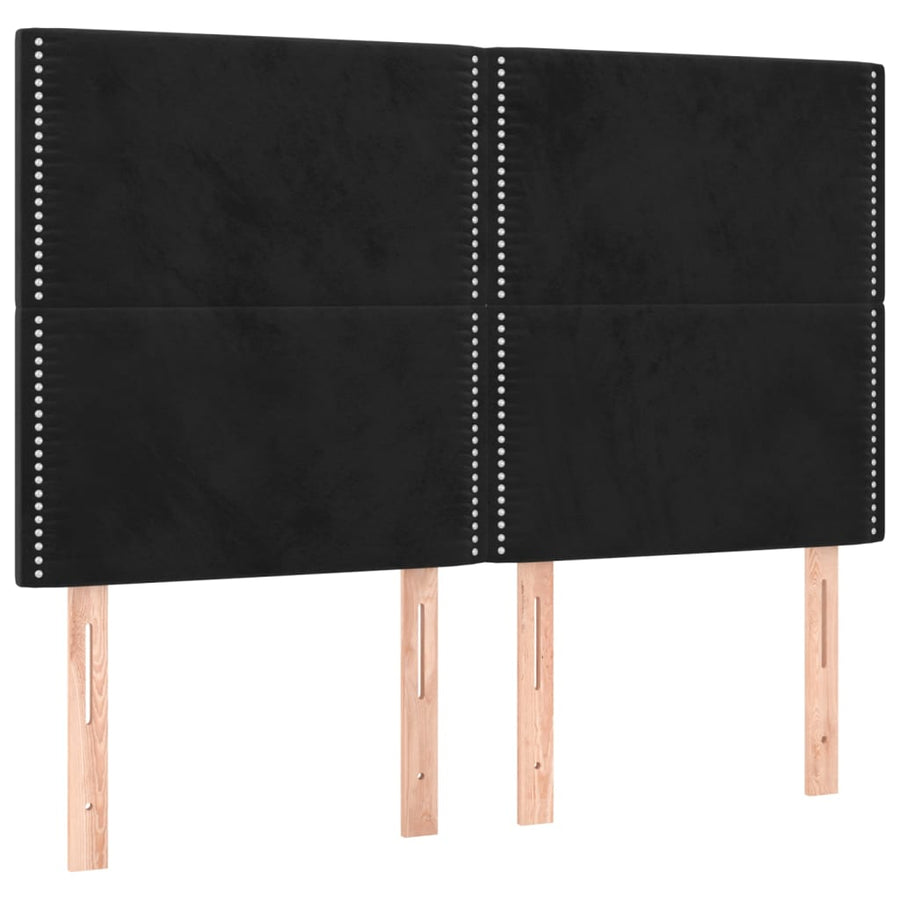 Boxspring Met Matras En Led Fluweel Zwart 140 x 190 cm Effen met spijkers