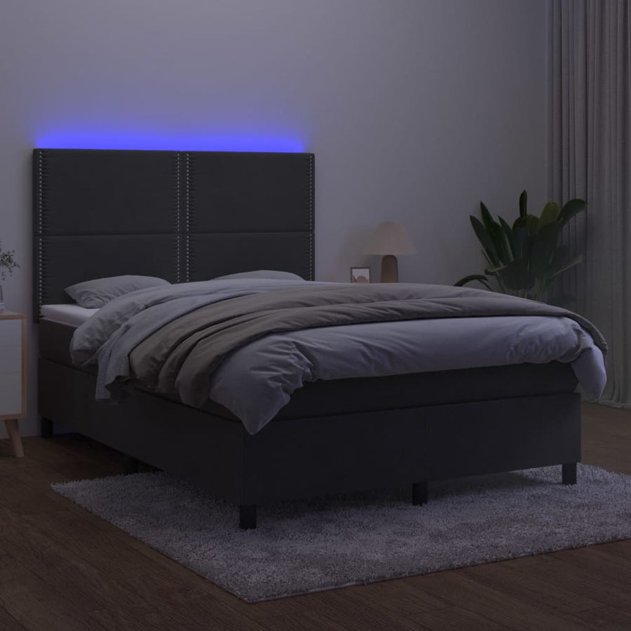 Boxspring Met Matras En Led Fluweel Donkergrijs 140 x 200 cm Effen met spijkers