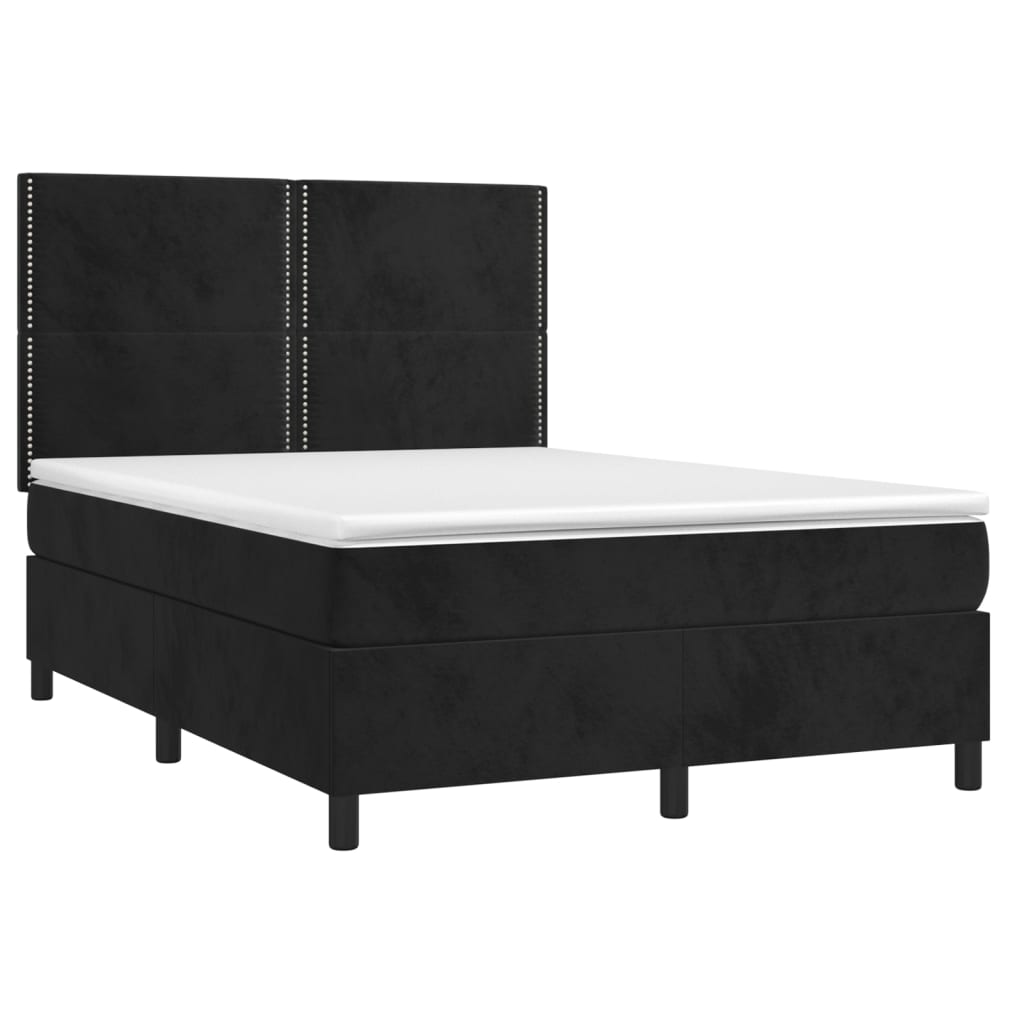 Boxspring Met Matras En Led Fluweel Zwart 140 x 200 cm Effen met spijkers