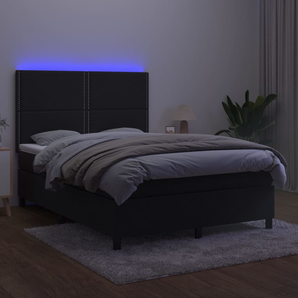 Boxspring Met Matras En Led Fluweel Zwart 140 x 200 cm Effen met spijkers