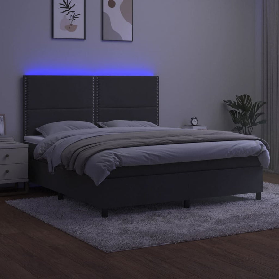 Boxspring Met Matras En Led Fluweel Donkergrijs 160 x 200 cm Effen met spijkers