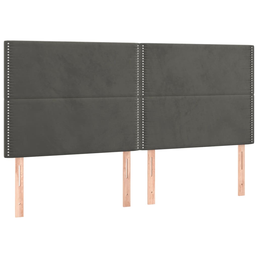 Boxspring Met Matras En Led Fluweel Donkergrijs 160 x 200 cm Effen met spijkers