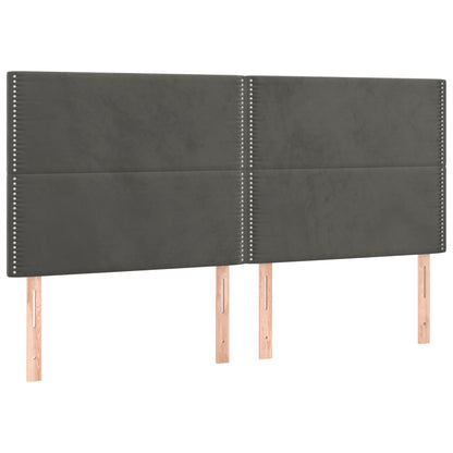 Boxspring Met Matras En Led Fluweel Donkergrijs 160 x 200 cm Effen met spijkers