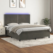 Boxspring 160x200 cm fluweel donkergrijs met matras en LED