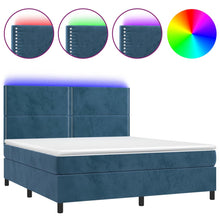 Boxspring Met Matras En Led Fluweel Donkerblauw 160 x 200 cm Effen met spijkers