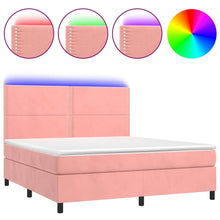 Boxspring Met Matras En Led Fluweel Roze 160 x 200 cm Effen met spijkers