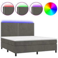 Boxspring Met Matras En Led Fluweel Donkergrijs 180 x 200 cm Effen met spijkers