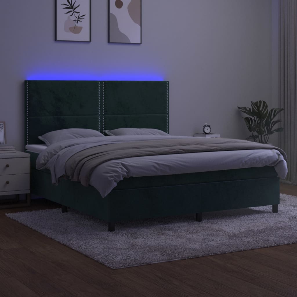 Boxspring met matras en LED fluweel donkergroen 180x200 cm 180 x 200 cm Donkergroen