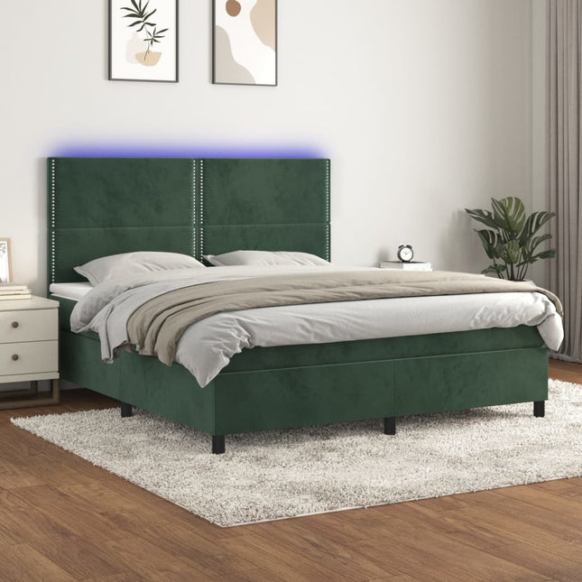 Boxspring met matras en LED fluweel donkergroen 180x200 cm 180 x 200 cm Donkergroen