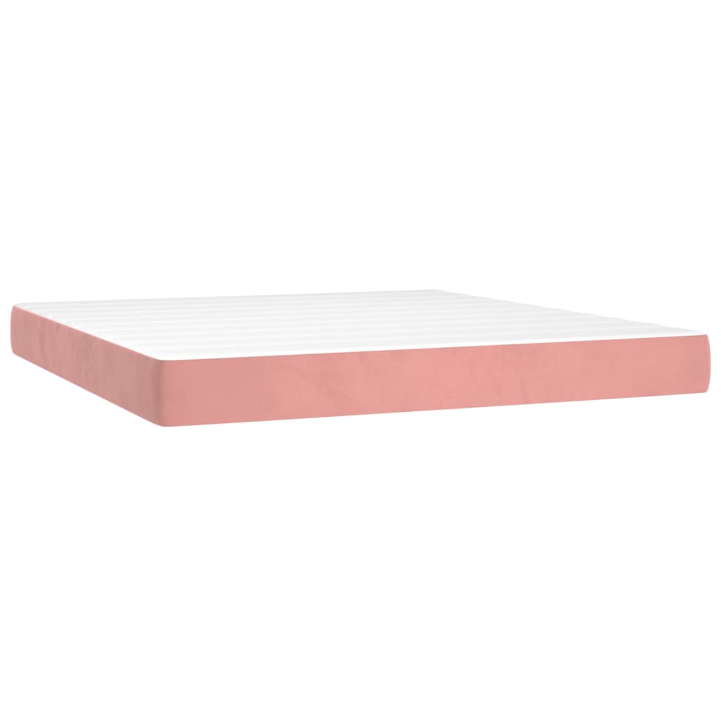Boxspring Met Matras En Led Fluweel Roze 180 x 200 cm Effen met spijkers