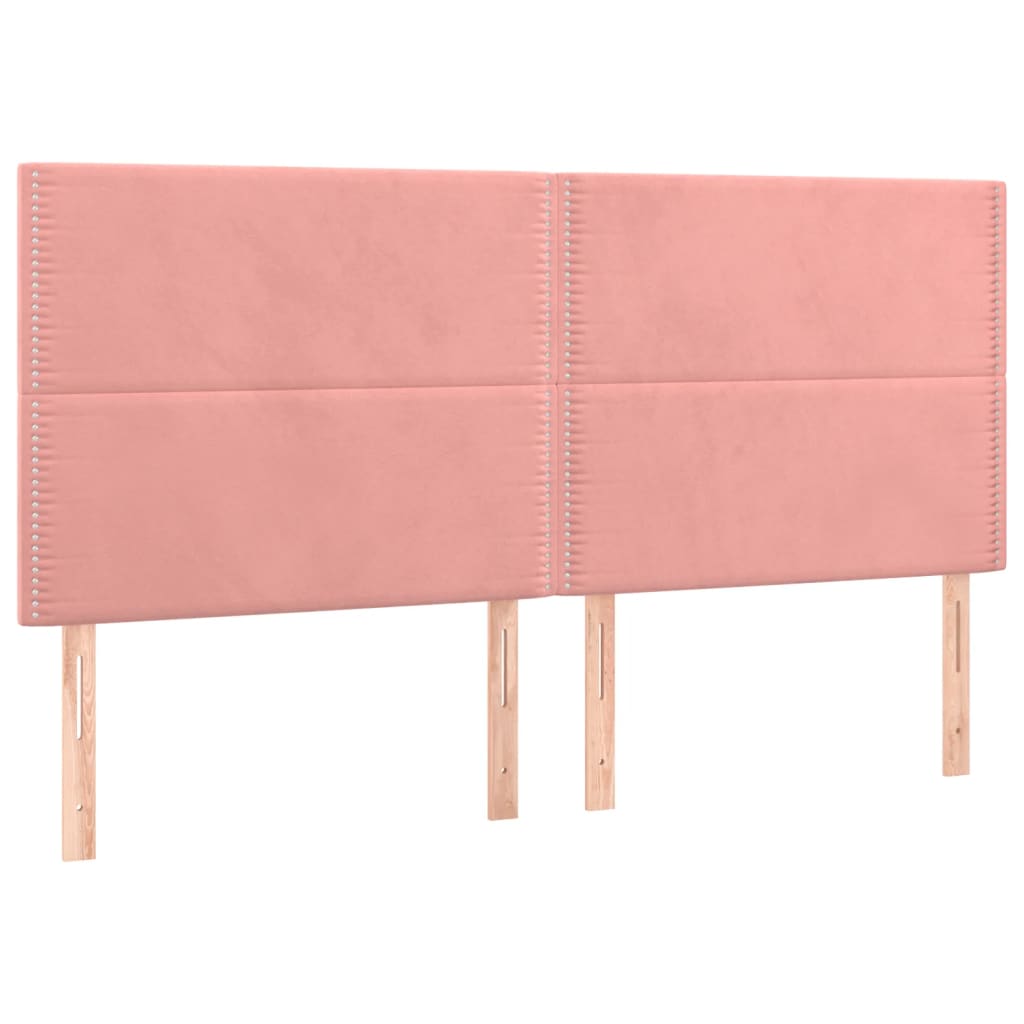 Boxspring Met Matras En Led Fluweel Roze 180 x 200 cm Effen met spijkers