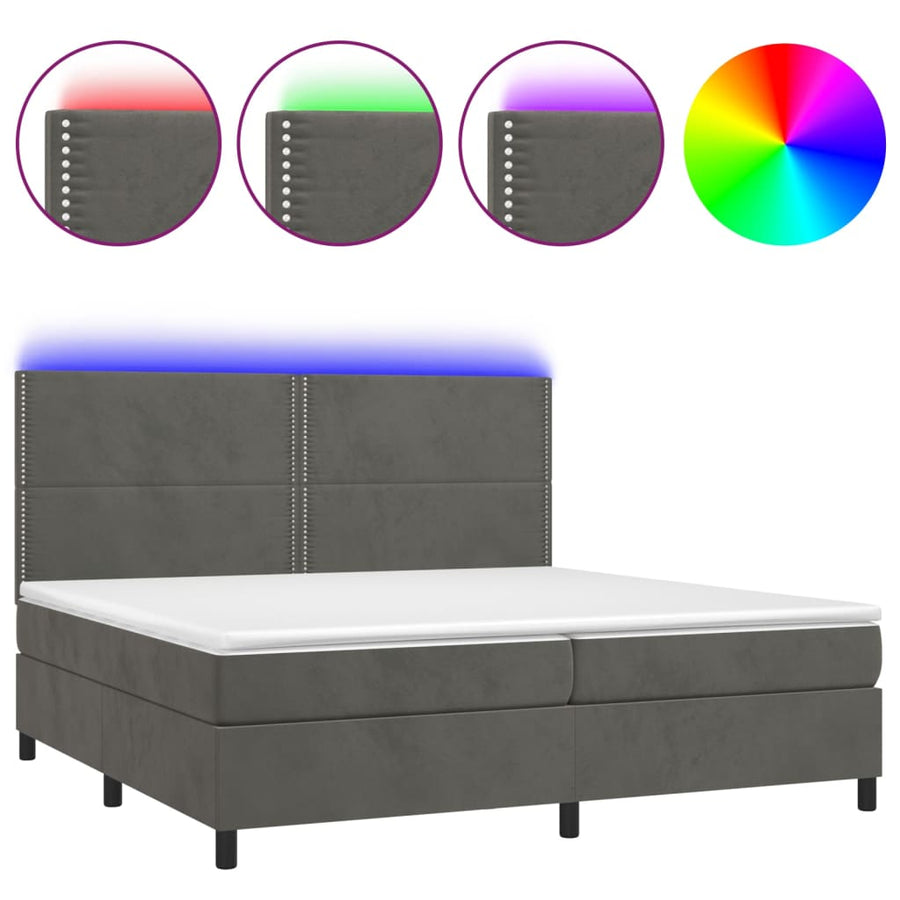 Boxspring Met Matras En Led Fluweel Donkergrijs 200 x 200 cm Effen met spijkers
