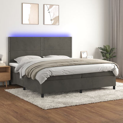 Boxspring Met Matras En Led Fluweel Donkergrijs 200 x 200 cm Effen met spijkers